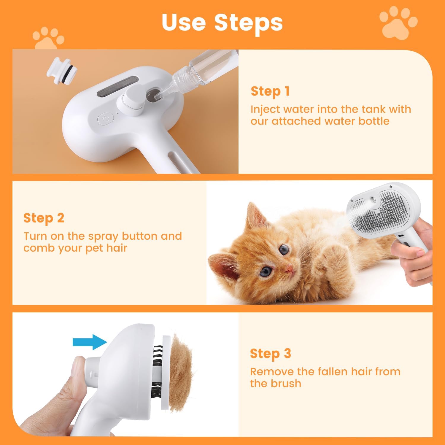 3-in-1 Steam Grooming Brush for Dogs & Cats