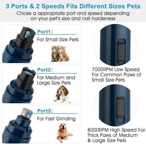Quiet Pet Nail Grinder – 2 Speed USB Rechargeable Dog & Cat Nail Trimmer