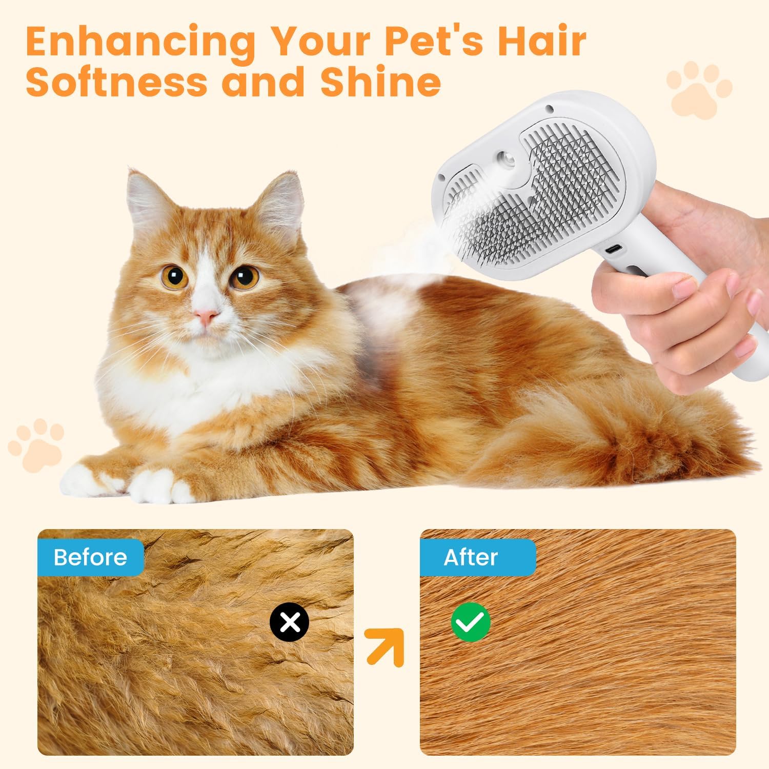 3-in-1 Steam Grooming Brush for Dogs & Cats